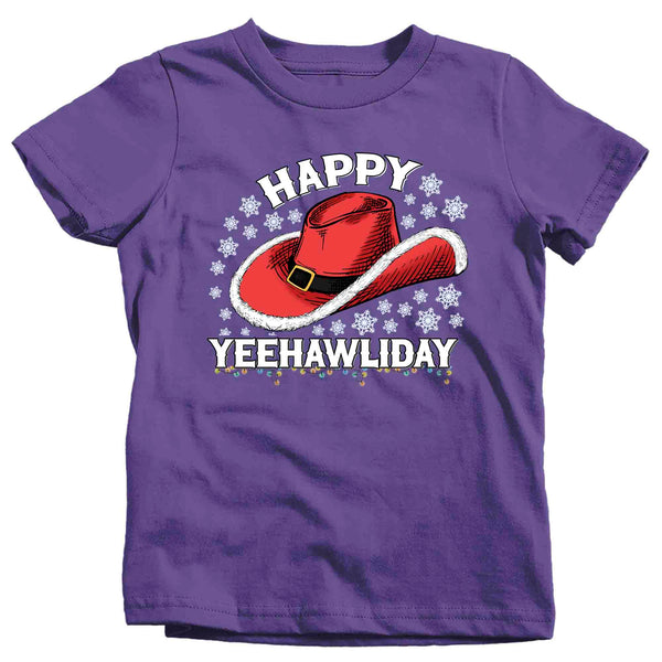 Kids Christmas Tree Shirt Cowboy Hat XMas Happy Yeehawliday Desert Cute Tee Western Country Holiday Funny Graphic Tshirt Unisex Youth-Shirts By Sarah