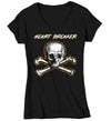 Women's V-Neck Valentine's Day T Shirt Grunge Shirt Heartbreaker Tee Skull Crossbones TShirt Ladies Graphic Pastel Grunge Clothing Top