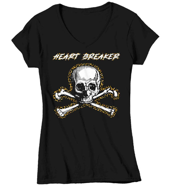 Women's V-Neck Valentine's Day T Shirt Grunge Shirt Heartbreaker Tee Skull Crossbones TShirt Ladies Graphic Pastel Grunge Clothing Top-Shirts By Sarah