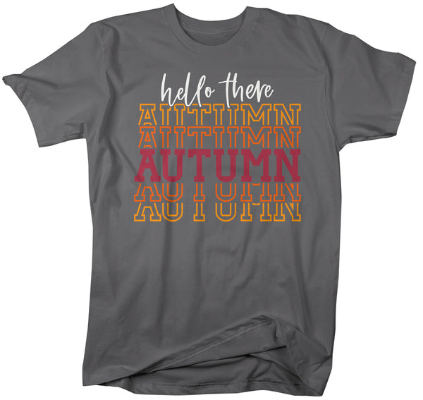 Men's Hello Autumn T Shirt Thanksgiving Shirt Stacked Font Shirt Fall Athletic Sporty Tee Shirt-Shirts By Sarah