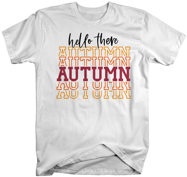 Men's Hello Autumn T Shirt Thanksgiving Shirt Stacked Font Shirt Fall Athletic Sporty Tee Shirt-Shirts By Sarah