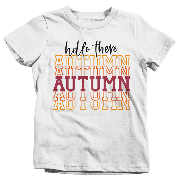 Kids Hello Autumn T Shirt Thanksgiving Shirt Stacked Font Shirt Fall Athletic Sporty Tee Shirt-Shirts By Sarah