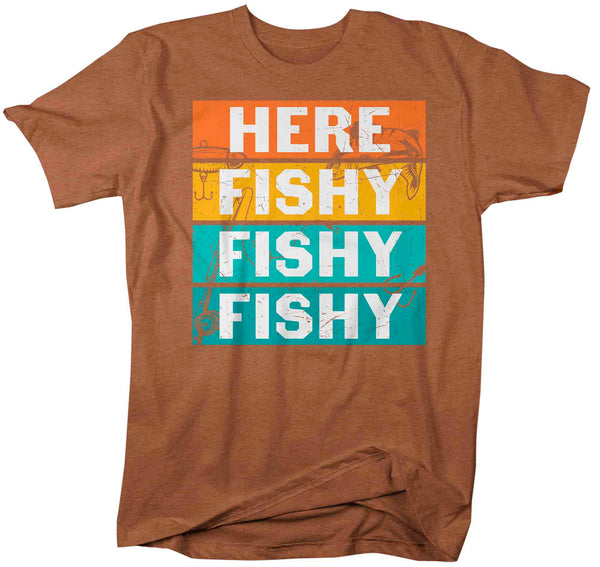 Men's Funny Fishing Shirt Here Fishy Fishy Fishy T Shirt Angler Joke Fisherman Rod Catch Fish Humor TShirt Gift Tee Man Unisex-Shirts By Sarah