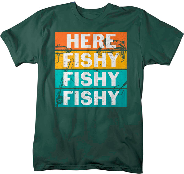 Men's Funny Fishing Shirt Here Fishy Fishy Fishy T Shirt Angler Joke Fisherman Rod Catch Fish Humor TShirt Gift Tee Man Unisex-Shirts By Sarah