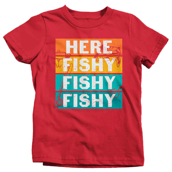 Kids Funny Fishing Shirt Here Fishy Fishy Fishy T Shirt Angler Joke Fisherman Rod Catch Fish Humor TShirt Gift Tee Boy's Girl's Unisex-Shirts By Sarah