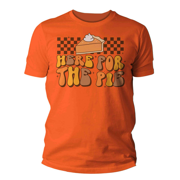 Men's Funny Thanksgiving Shirt Retro Shirt Here For The Pie Tee Vintage Turkey Day Pumpkin Holiday Funny Graphic Tshirt Unisex Man-Shirts By Sarah