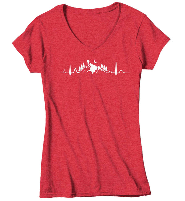 Women's V-Neck Hiking T Shirt Heartbeat Shirt Hiking EKG Shirt Hiker Gift Love Hiking Tee Mountains Shirt Ladies Woman-Shirts By Sarah