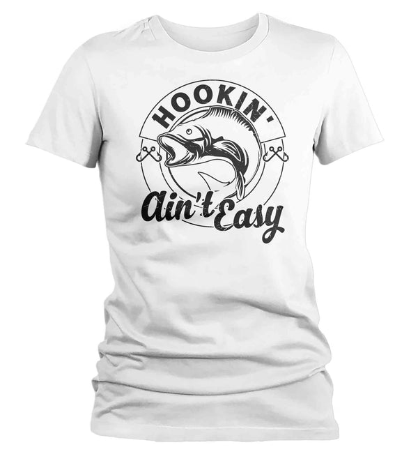 Women's Funny Fishing Shirt Hooking Ain't Easy T Shirt Angler Joke Fisherman Rod Catch Fish Humor TShirt Gift Tee Ladies Woman-Shirts By Sarah