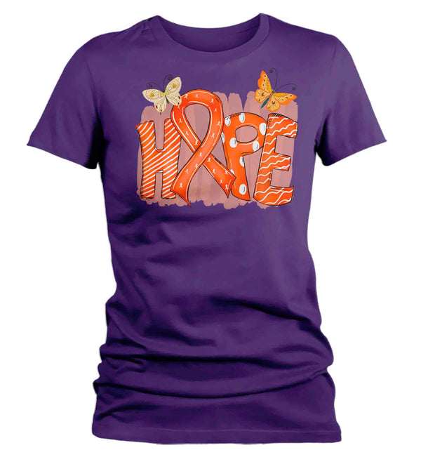Women's Orange Ribbon Shirt Hope Leukemia MS T Shirt Cancer Tee Cute Ribbon Shirt Multiple Sclerosis RDS Awareness Ladies VNeck-Shirts By Sarah