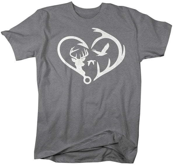 Men's Hunting T Shirt Fisherman Shirt Hunter Shirt Hunter Gift Fishing Gift T Shirt Heart Hook Antlers Shirt Hunting Gift Unisex Man-Shirts By Sarah