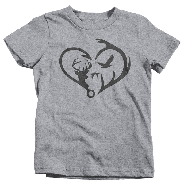 Kids Hunting T Shirt Fisherman Shirt Hunter Shirt Hunter Gift Fishing Gift T Shirt Heart Hook Antlers Shirt Hunting Gift Boys Girls-Shirts By Sarah