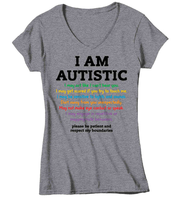 Women's V-Neck Autism T Shirt I Am Autistic Shirt Awareness T-Shirt Spectrum Disorder TShirt Autistic ASD Tee Ladies Woman-Shirts By Sarah