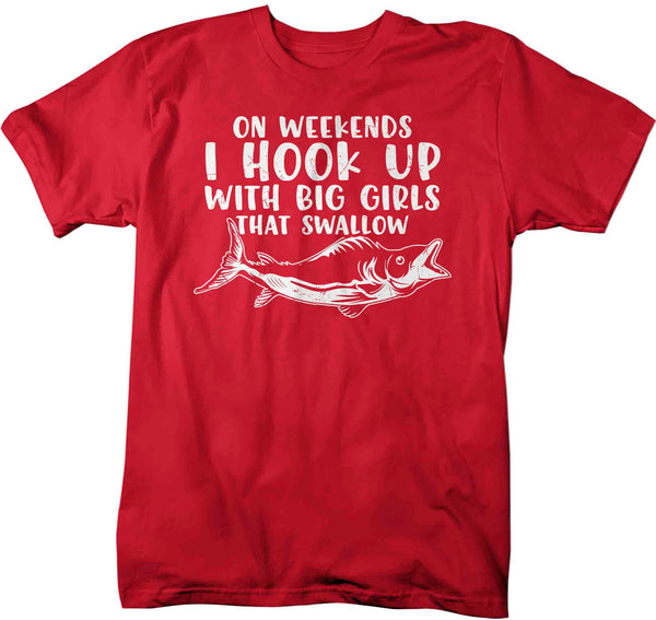 Men's Funny Fishing Shirt Angler T Shirt Hook Up With Big Girl's Angler Fisherman Catch Fish Humor TShirt Gift Tee Unisex Man-Shirts By Sarah