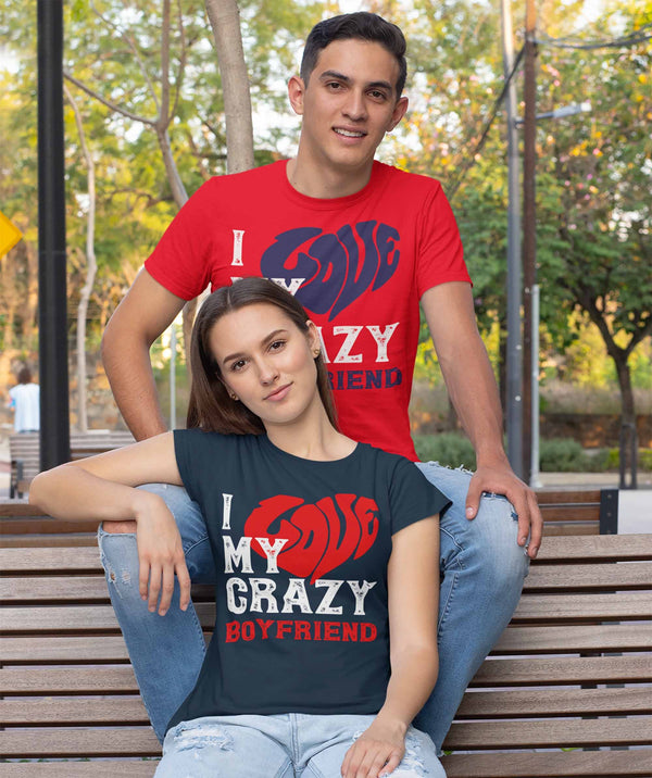 Women's Valentines Day T Shirt Valentine's Day Boyfriend Shirts Love My Crazy Boyfriend Matching Valentines TShirt Couples Shirts-Shirts By Sarah