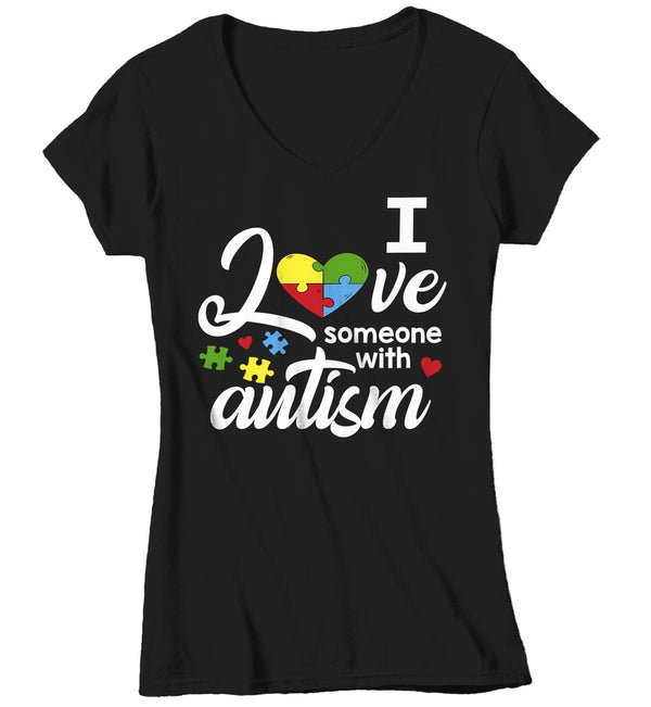 Women's V-Neck Autism T Shirt Love Someone With Autism Shirt Heart Puzzle Love Autism T Shirt Autism Awareness Shirt-Shirts By Sarah