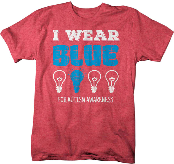 Men's Autism Awareness T Shirt I Wear Blue Shirt Lightbulb T-Shirt Spectrum Disorder TShirt Autistic ASD Tee Unisex Men's-Shirts By Sarah