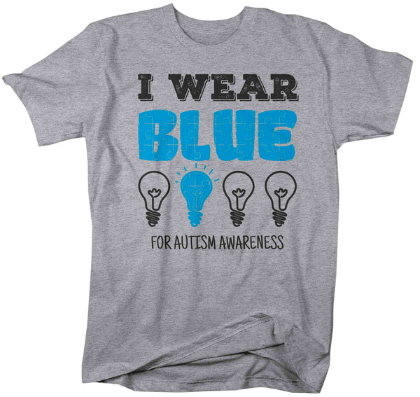 Men's Autism Awareness T Shirt I Wear Blue Shirt Lightbulb T-Shirt Spectrum Disorder TShirt Autistic ASD Tee Unisex Men's-Shirts By Sarah