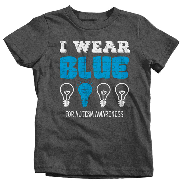 Kids Autism T Shirt I Wear Blue Shirt Lightbulb T-Shirt Spectrum Disorder TShirt Autistic ASD Tee Unisex Youth Boy's Girl's-Shirts By Sarah