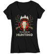 Women's V-Neck Funny Hunting T Shirt Rather Be Hunting Shirt Hunter Gift Deer Skull T Shirt Rifles Shirt Hunting Gift Ladies Woman