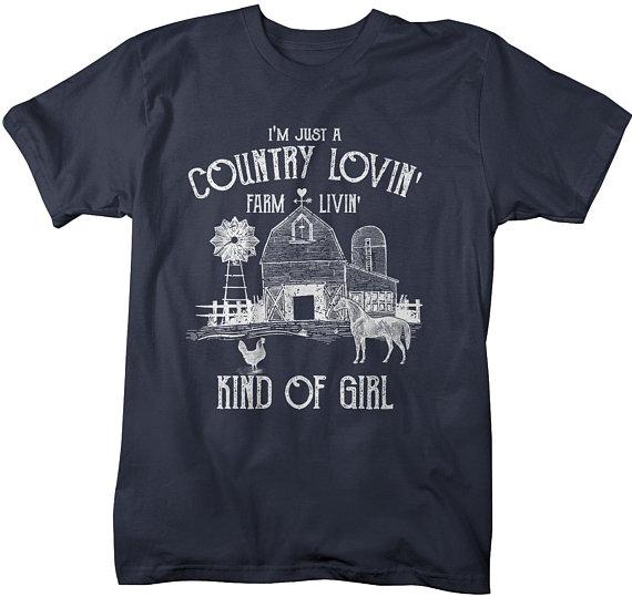 Men's Farm T-Shirt Country Lovin' Livin' Vintage Farming Loving Living Barn Shirt Tee-Shirts By Sarah