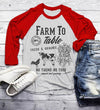 Men's Farm To Table T-Shirt Farmers Cow Chicken Corn Farming 3/4 Sleeve Raglan