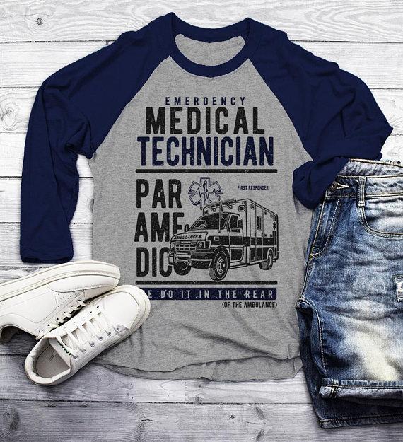 Men's Funny Paramedic Raglan EMT Shirts Do It In Rear Tee Ambulance Shirt 3/4 Sleeve-Shirts By Sarah