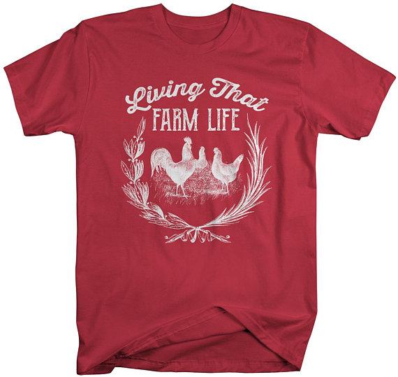Men's Vintage Farm T-Shirt Living That Life Farming Chicken Shirt Chickens Tee-Shirts By Sarah