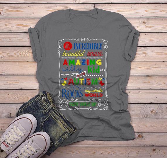 Men's Autism Dad Shirt Autism Awareness Shirts Awesome Rocks My World Autism T Shirt-Shirts By Sarah