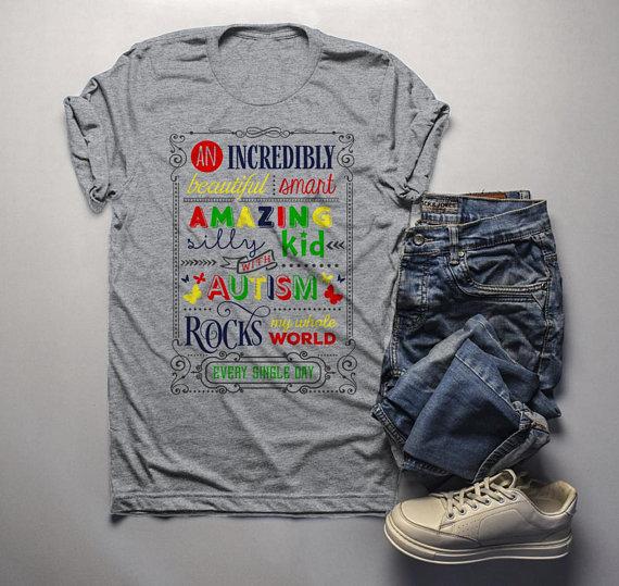 Men's Autism Dad Shirt Autism Awareness Shirts Awesome Rocks My World Autism T Shirt-Shirts By Sarah