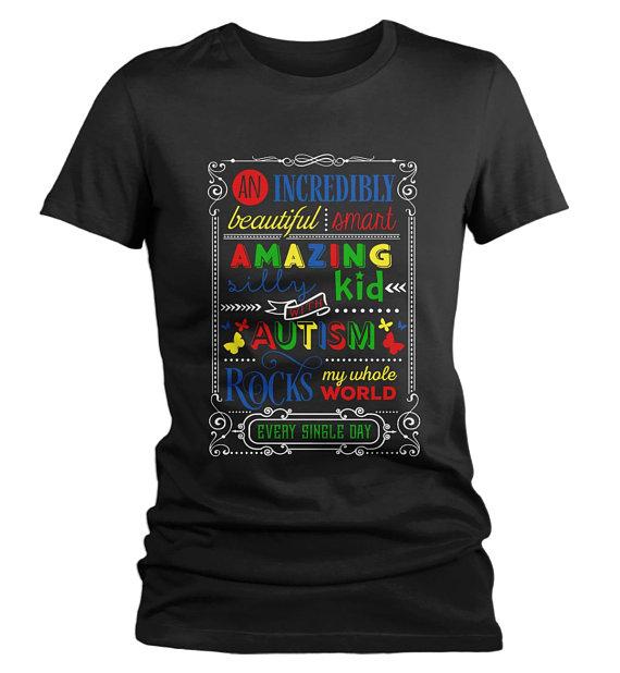 Women's Autism Mom Shirt Autism Awareness Shirts Awesome Rocks My World Autism T Shirt-Shirts By Sarah