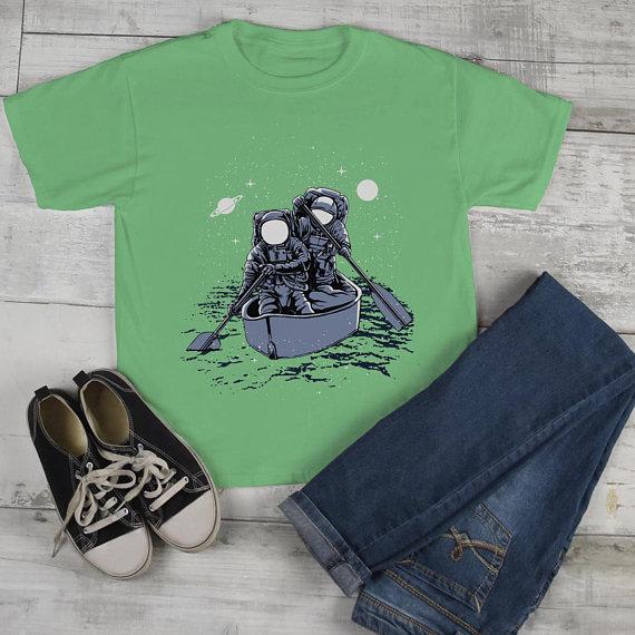 Kids Astronaut T Shirt Rowing Through Space Graphic Tee Journey Geek Shirt Nerd Shirts-Shirts By Sarah