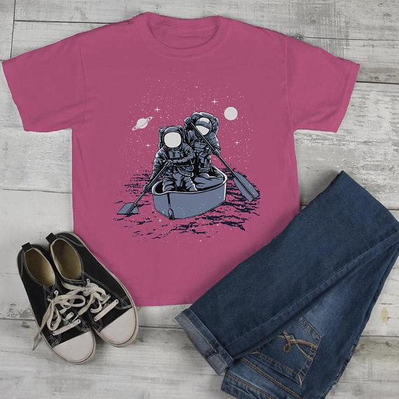 Kids Astronaut T Shirt Rowing Through Space Graphic Tee Journey Geek Shirt Nerd Shirts-Shirts By Sarah