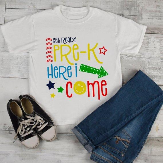 Kids Funny Pre-K T Shirt Get Ready Here I Come Back To School Tee Cute Shirts Pre Kindergarten-Shirts By Sarah