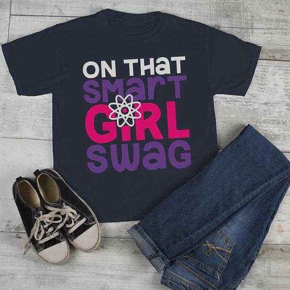 Girl's Funny T shirt Back To School Tee Smart Girl Swag Science Shirts Cute Girls-Shirts By Sarah