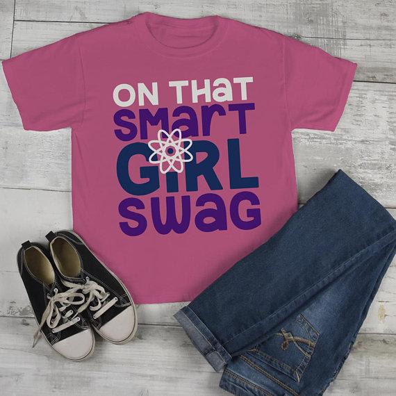Girl's Funny T shirt Back To School Tee Smart Girl Swag Science Shirts Cute Girls-Shirts By Sarah