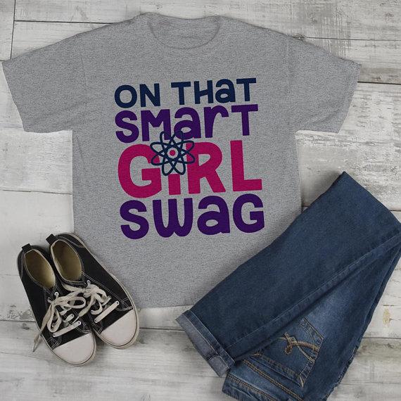 Girl's Funny T shirt Back To School Tee Smart Girl Swag Science Shirts Cute Girls-Shirts By Sarah