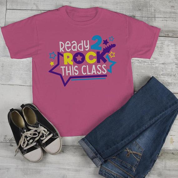 Kids Cute School T Shirt Rock This Class Shirts Guitar Graphic Tee Boy's Girl's Cute Back To School TShirt-Shirts By Sarah