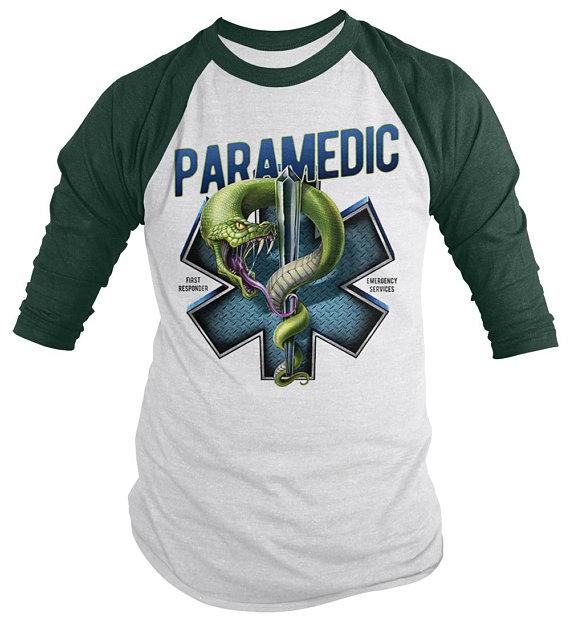 Men's Paramedic Raglan Star Life Snake Tee Gift Idea EMT Shirts 3/4 Sleeve-Shirts By Sarah