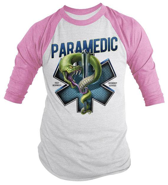 Men's Paramedic Raglan Star Life Snake Tee Gift Idea EMT Shirts 3/4 Sleeve-Shirts By Sarah