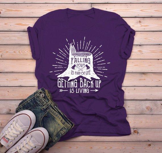 Men's Inspirational T Shirt Falling Down Is Life Getting Up Living Logger Graphic Tee-Shirts By Sarah
