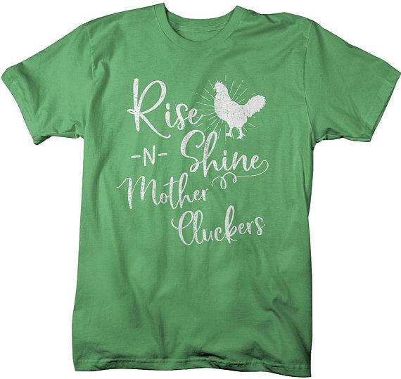 Men's Funny Vintage Chicken T-Shirt Rise Shine Mother Cluckers Shirt Farming Tee-Shirts By Sarah