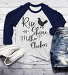 Men's Funny Vintage Chicken Raglan Rise Shine Mother Cluckers Shirt Farming 3/4 Sleeve