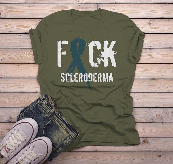 Men's F*ck Scleroderma T Shirt Teal Ribbon Scleroderma Awareness Shirt-Shirts By Sarah