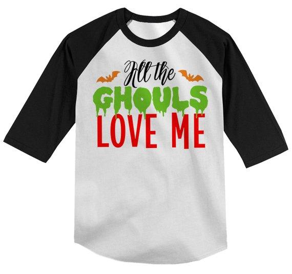 Boy's Funny Halloween T Shirt Ghouls Love Me Shirts 3/4 Sleeve Raglan Toddler Tee-Shirts By Sarah