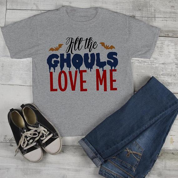 Boy's Funny Halloween T Shirt Ghouls Love Me Shirts Toddler Tee-Shirts By Sarah