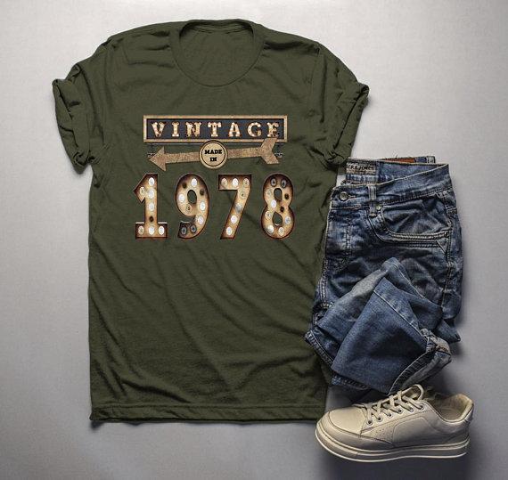 Men's Vintage T Shirt 1978 Birthday Shirt 40th Birthday Tee Light Bulb Marquee Sign Retro Gift Idea-Shirts By Sarah