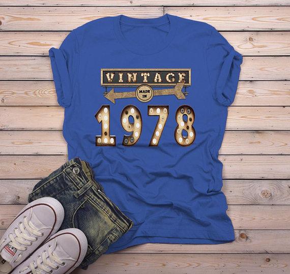 Men's Vintage T Shirt 1978 Birthday Shirt 40th Birthday Tee Light Bulb Marquee Sign Retro Gift Idea-Shirts By Sarah