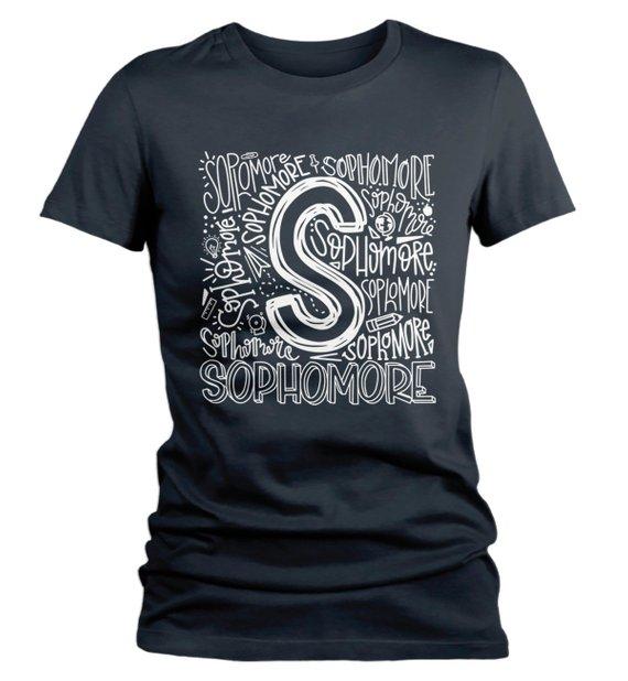 Women's Sophomore T Shirt Class Tee Typography Back To School School Gift Idea Shirts Cool Sophomores-Shirts By Sarah