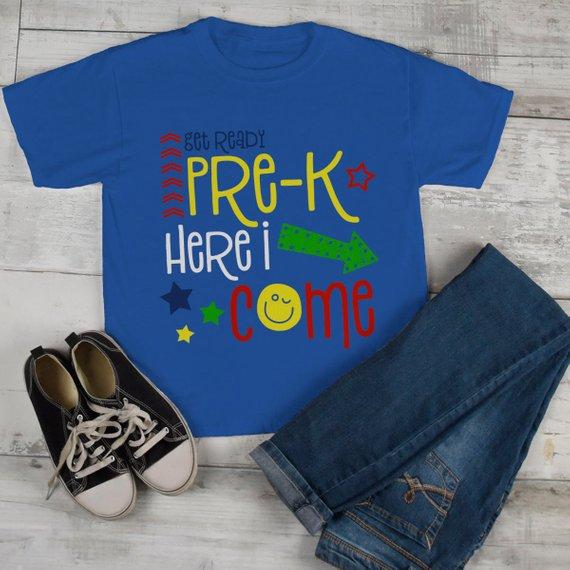 Kids Funny Pre-K T Shirt Get Ready Here I Come Back To School Tee Cute Shirts Pre Kindergarten-Shirts By Sarah
