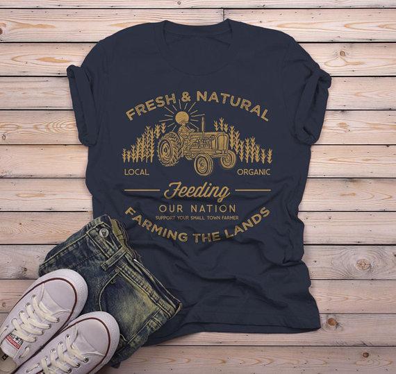 Men's Farming The Land T Shirt Vintage Farmer Shirts Corn Tractor Graphic Tee-Shirts By Sarah